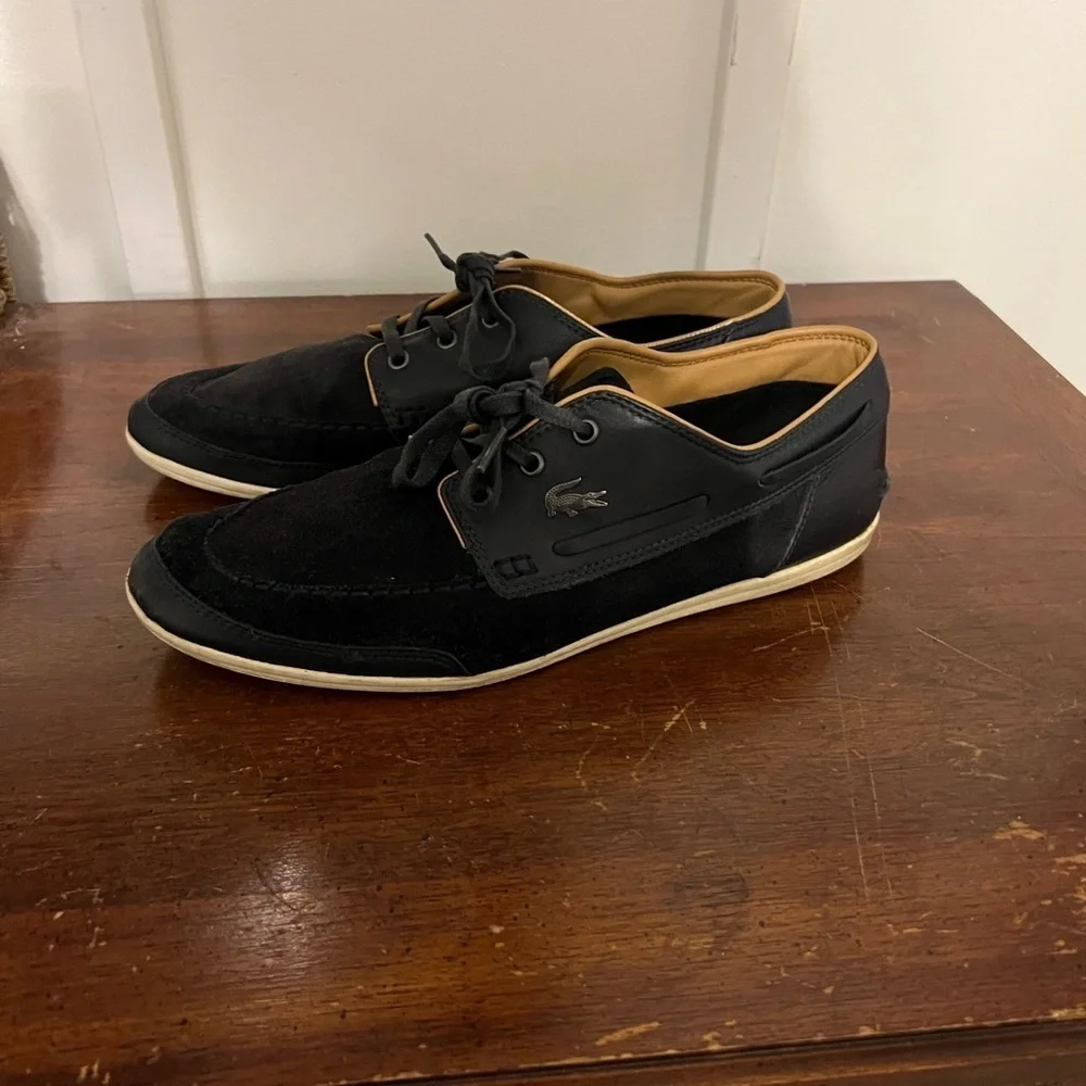 Lacoste Black Boat Shoes with Suede Finish